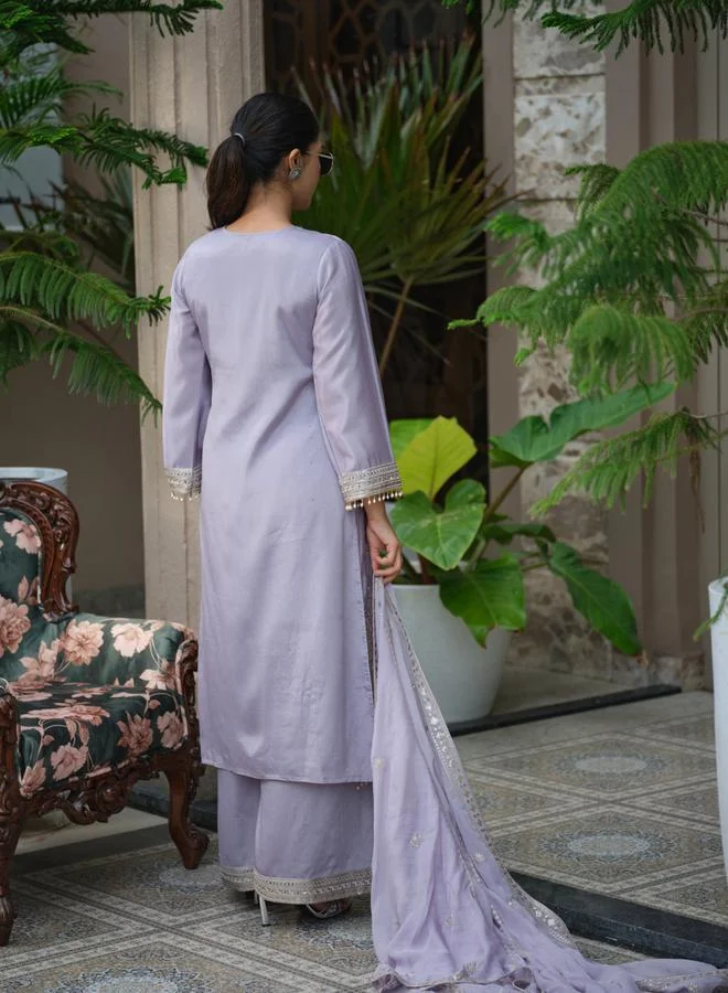 Dw  Women Floral Embroidered Straight Kurta and Palazzos with Dupatta Set for Women | Best Price UAE